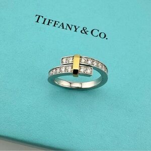 Tiffany & Co. Edge Narrow Bypass Ring in Platinum and Yellow Gold with Diamonds